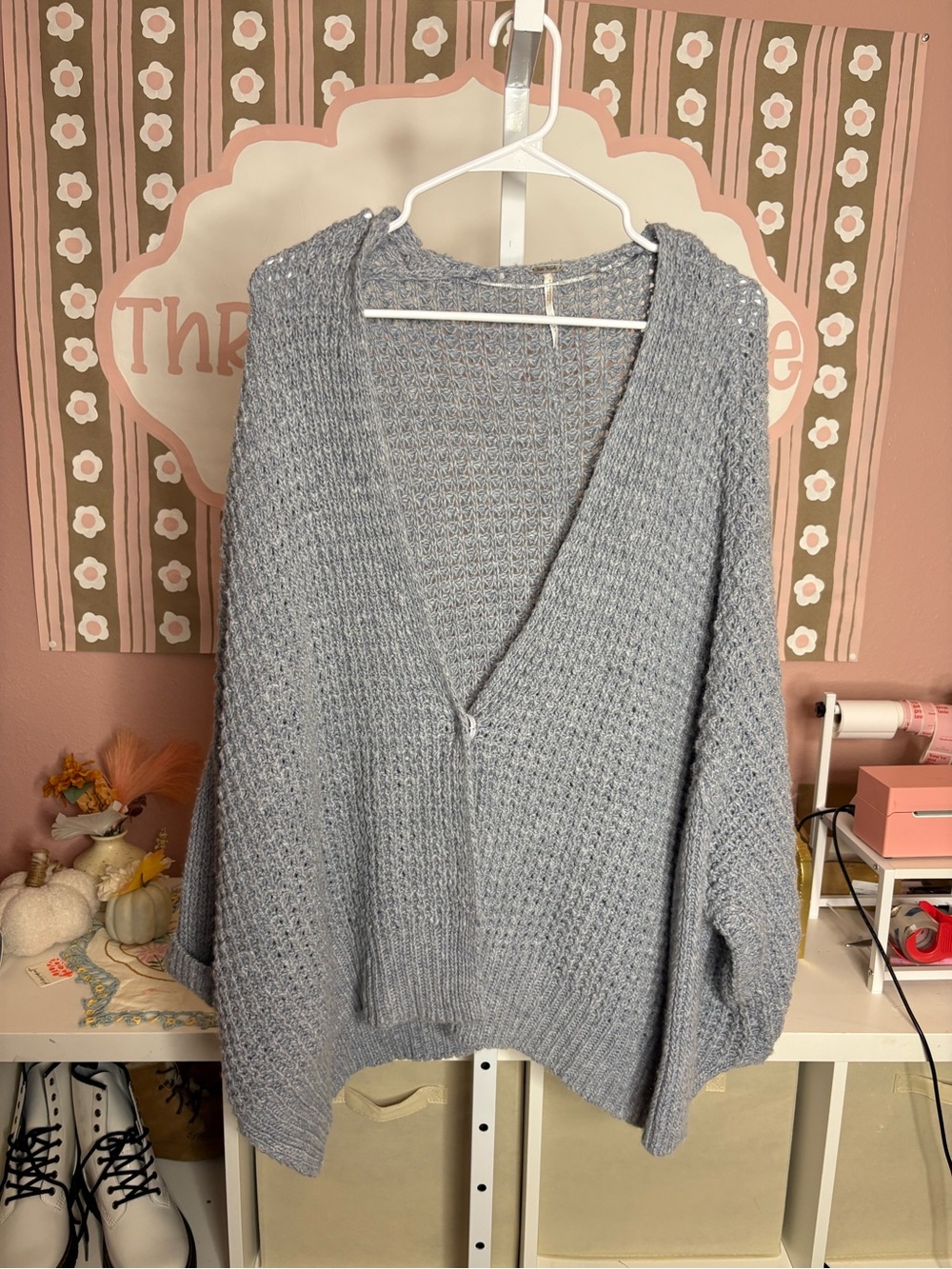 Free People Oversized Cozy Light Grey Open Knit Sweater Cardigan